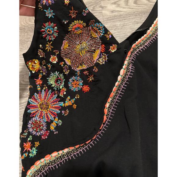 ZARA Embroidered Beaded Bodysuit Size S Asymmetrical One Shoulder Boho Glam Y2K - Picture 3 of 4